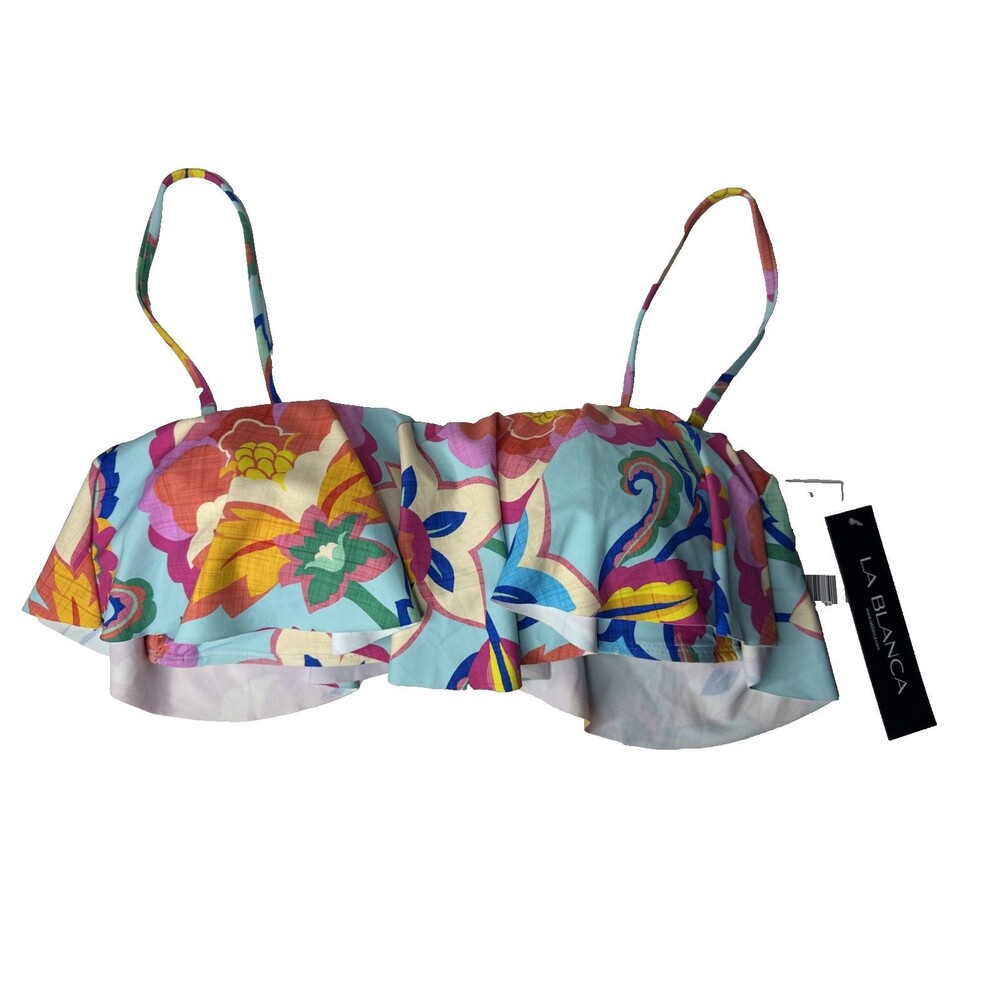 NEW! $83 LA BLANCA BREEZY BEAUTY RUFFLE BANDEAU BRA BIKINI TOP SZ 8